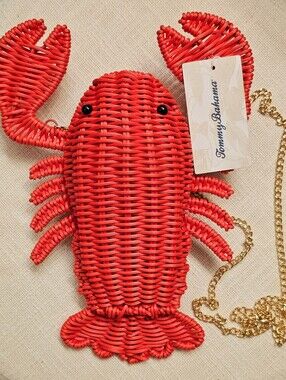 Tommy Bahama Red Wicker Woven Lobster Crossbody Bag